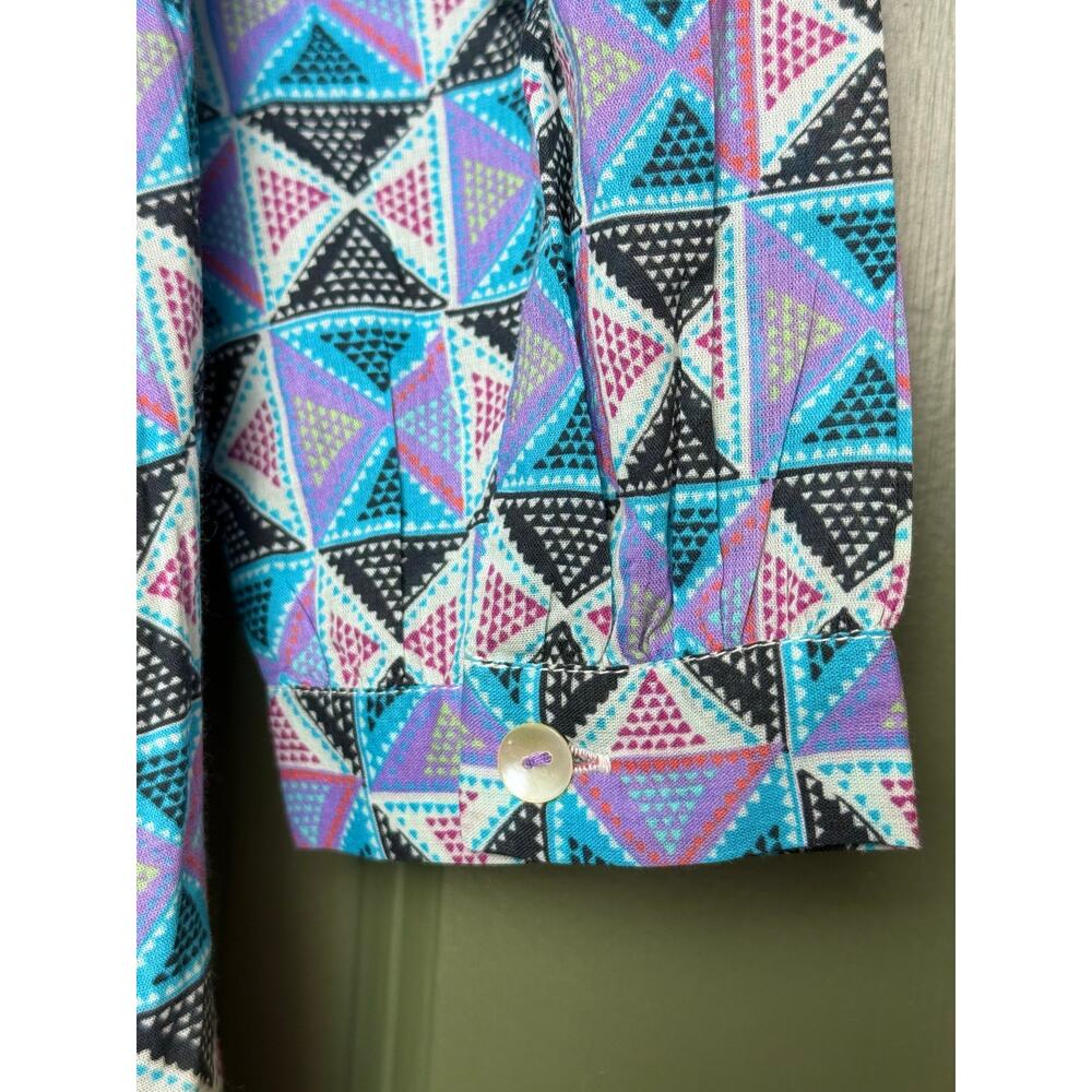 NWT Ro's Garden Rio Maxi Empire Waist Dress Boho Geometric Sikkim Lilac Blue XS - Picture 4 of 6